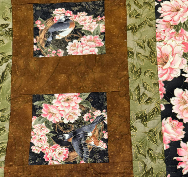 Pink Asian Floral Finished Quilt