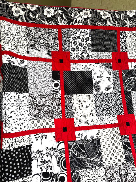 Black White and Red Finished Quilt