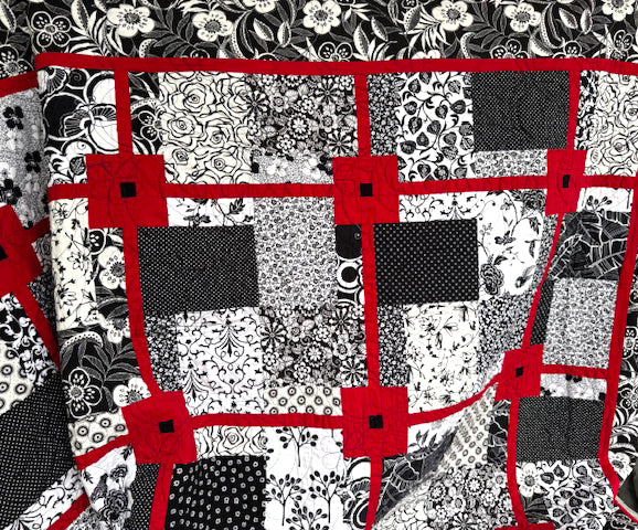 Black White and Red Finished Quilt