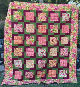 Burgundy and Green Floral Finished Quilt
