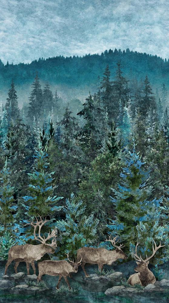 Migration Dark Teal Wide Border DP27150-68 Dk Teal Multi - 84