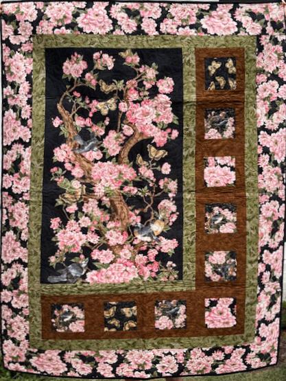 Pink Asian Floral Finished Quilt