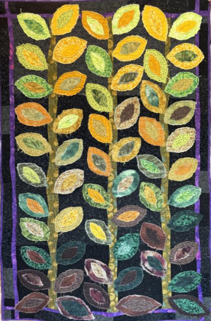 Raw Edge Leaves Art Quilt Finished Sample