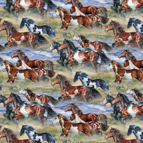 Wild and Free Horse Scenic Green Multi DP27602-72