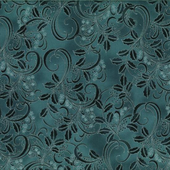 Winter Blossom Charcoal/Silver Leaf Scroll P7614-55S Metallic