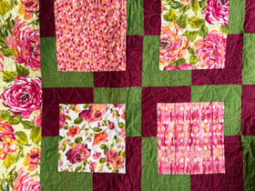 Burgundy and Green Floral Finished Quilt