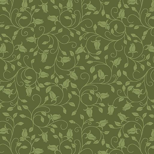 A Festival of Roses Medium Green Trailing Buds 6643P-43 - Quilting by the Bay