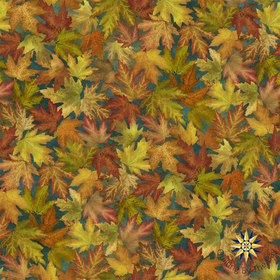 Autumn Splendor Packed Leaves Dark Teal  DP26682-68 Dk Teal Multi