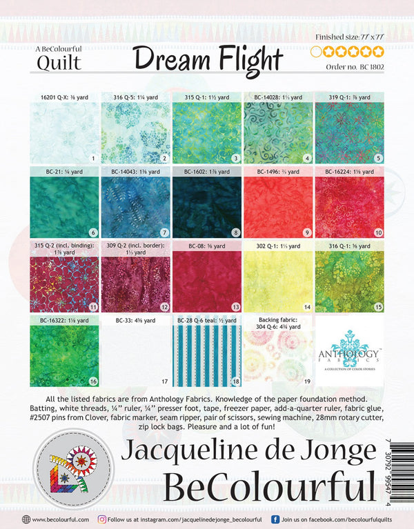 Be Colourful Dream Flight Pattern - Quilting by the Bay
