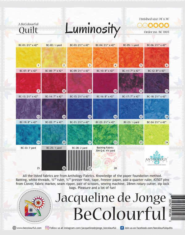Be Colourful Luminosity Pattern - Quilting by the Bay