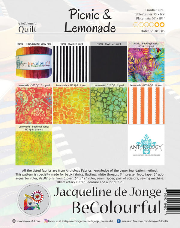 Be Colourful Picnic & Lemonade Pattern by Jacqueline de Jonge - Quilting by the Bay