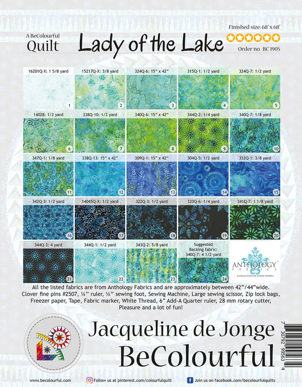 Be Colourful Lady of the Lake Pattern - Quilting by the Bay