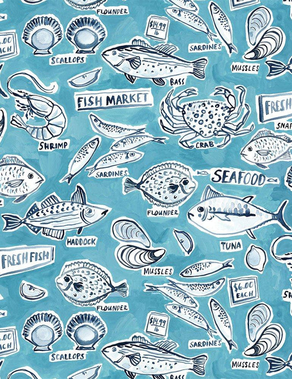 Chef's Table Blue Fish Market STELLA-DJL1901-BLUE - Quilting by the Bay