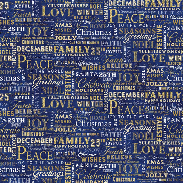 Christmas Joy Christmas Words Indigo Blue with Gold Metallic 24775M-46