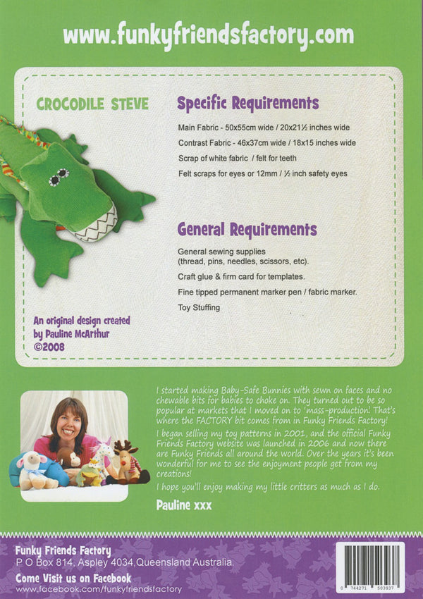 Crocodile Steve Pattern by Funky Friends Factory - Quilting by the Bay