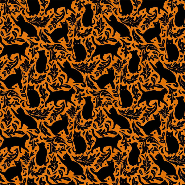 Hallow's Eve Orange Black Cat Damask 27088-54 Orange Black