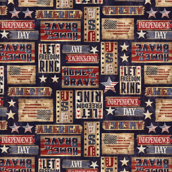 Patriotic Prints Navy Signs Rustic USA-C7996 NAVY - Quilting by the Bay