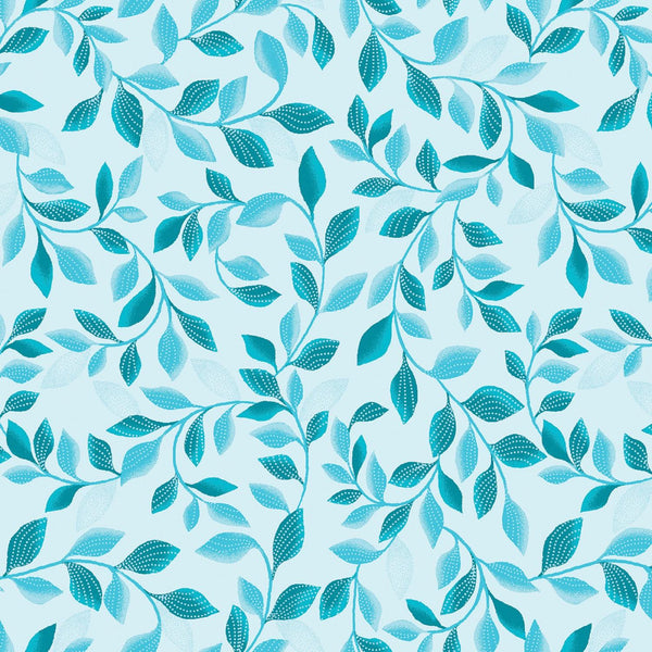 Pearl Reflections Aqua/Teal Shimmer Leaves 8806P-84 - Quilting by the Bay