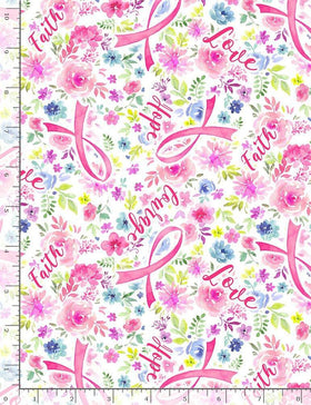 Pink Ribbon Floral Pink Ribbons and Words EVIE-C7197-PINK - 85