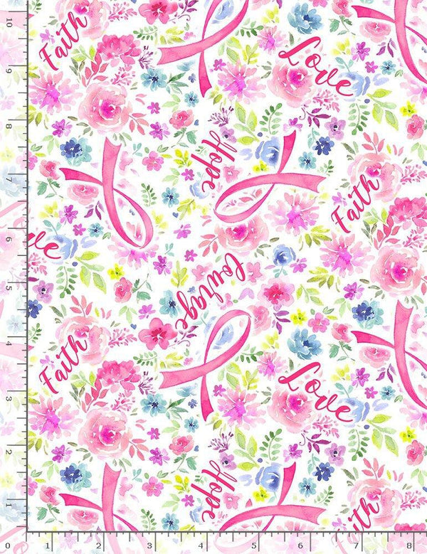 Pink Ribbon Floral Pink Ribbons and Words EVIE-C7197-PINK - 85