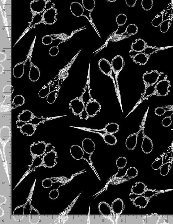Sew Floral Black Tossed Fancy Sewing Scissors GAIL-C8804-BLACK - Quilting by the Bay