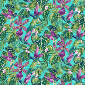 Shimmer Paradise Packed Floral Hummingbirds Teal Metallic 25240M-64