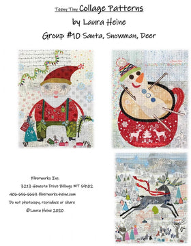 Teeny Tiny Collage Pattern #10 Santa, Snowman, Deer by Laura Heine