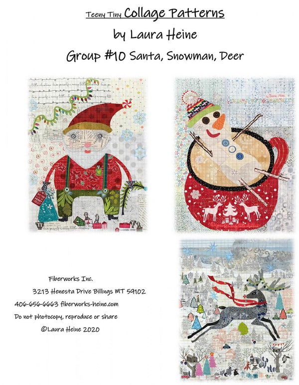 Teeny Tiny Collage Pattern #10 Santa, Snowman, Deer by Laura Heine - Quilting by the Bay